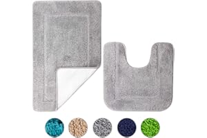 SOANNY Set di 2 Tappetini da Bagno Grigio in Microfibra Morbida, Antiscivolo e Assorbente, 53 x 86 cm e 50 x 50 cm, Lavabile in Lavatrice