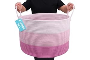 OrganiHaus panier 50x33 cm en corde coton rose, avec poignées, corbeille à linge, jouets, rangement chambre ou salon