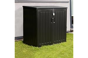 Olsen & Smith 775L Large Outdoor Garden Storage Box with Padlock - Big Capacity Plastic Shed Wheelie Bin Box Cabinet Cupboard - Ideal for 2x180L Wheelie Bins, Garden Tools, Toys & More (2025, Black)