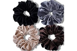 VENUSTE Big Scrunchies for Women Thick Hair, Premium Velvet Extra Large Scrunchy Elastic Hair Bands Accessories, 4 Pack (Neutral)