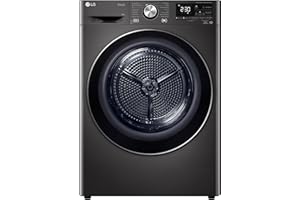 LG RT80V9B, Klasse A+++,Trockner 8 kg, Wärmepumpentrockner mit Kurzprogramm, Trockensensor, Trommelmaterial aus Edelstahl, 60 x 69 x 85 cm ꟷ Schwarz