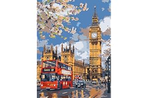 KEYIFA Paint by Numbers for Adults London Street, Painting by Number Canvas Kits with Acrylic Paint Brushes, DIY Craft Oil Painting Art Kits for Adults, Home Wall Decor 30x40CM