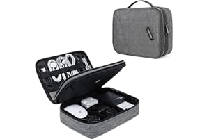 BAGSMART Kieszenie na kable, dwuwarstwowa, elektroniczna torba podróżna na kable, ładowarkę, iPada, iPada Air, tablet do 10,5", adapter, mysz, karty SD (szare)