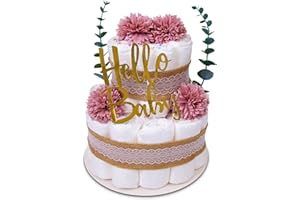 MilaBoo® Tarta de pañales vintage eucalipto verde I Regalo recién nacido con pañales hipp