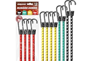 DIGANK Bungee Cords with Hooks Heavy Duty 35kg – Elastic Tie Down Straps, Luggage Straps, Camping Gear, Tarps, Garden Furniture, Trailer, DIY (Pack of 12)