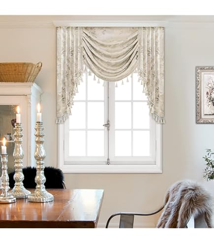 Mantovana A Cascata NAPEARL In Jacquard Beige - Per Finestre Soggiorno O Camera, Larghezza 104 Cm, 1 Pannello