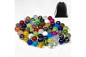 Set med 70 glasbollar (16 mm x 60 - Små färgglada bollar med mönster + 16 mm x 10 genomskinliga utan mönster) - Förvaringspås
