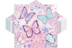 CHEUKKA 30 Stück Schmetterling Geburtstag Servietten,Schmetterling Party Servietten 33 * 33CM,Servietten Kindergeburtstag Deko Mädchen,für gartenparty,hochzeit,kindergeburtstag