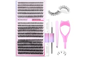 wiwoseo Russian Cluster Lashes DIY Lash Extension Kit with Bond and Seal Lash Glue and Mascara Sheild, 360pcs Individual Eyelashes Cluster Natural Look D Curl Lash Extension Kit(30p+40p+50p, 9-16MM)