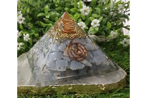 AMAZING GEMSTONE Pyramide d'Orgone avec pierres de guérison naturelles et bobine de cuivre pour les champs électromagnétiques, la richesse et le succès (Angélite)