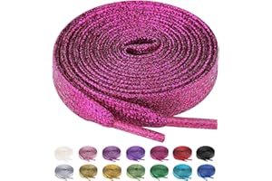 Olukssck 2 paia Lacci Piatti Glitter Metallici Premium, Stringhe Scarpe Sportive, Lacci per Sneakers Resistenti, Lunghezza 80-100 - 120-140 - 160 cm, Larghezza 10 mm