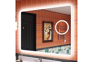 S'bagno Lustro łazienkowe z oświetleniem Bluetooth, IP44, z lupą 5x, 3 temperatury barwowe/ściemnianie, pionowe lub poziome, 100 x 70 cm, lustro łazienkowe LED z pamięcią kształtu