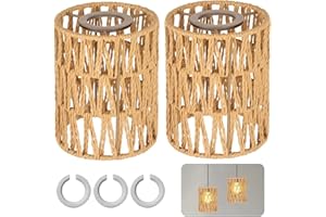 QITIXI:OU 2 Stück Lampenschirm Hängelampe, Rattan Hängelampe Korbgeflecht (H 15cm) mit Lampenschirm-Adapterring, Ersatzschirm Zubehör für Stehlampe, Tischlampe, Pendelleuchten, Deckenlampe (braun)
