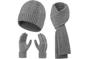 The Fellie Women Hat Scarf and Gloves Set Ladies,3 in 1 Knitted Beanie Hat Long Scarf Gloves Thick Set for Winter Outdoor Sports