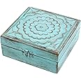 Stonebriar Vintage Worn Blue Floral Wooden Keepsake Box With Hinged Lid, Storage For Trinkets And Memorabilia, Decorative Jewelry Holder, Gift Idea For Birthdays, Christmas, Weddings, Or Any Occasion