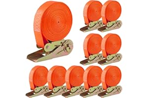 ARLOPU 10 Piezas Tensor de Carraca, Cinchas de Amarre Carga 800kg, 6m x 25mm Correas de Amarre con Trinquete, Correa Tensora para Asegurar la Carga (Naranja)