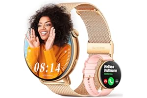 FMK Smartwatch Damen Armbanduhr mit Telefonfunktion - Fitnessuhr Uhr mit Nachrichtenerinnerung, Pulsmesser, Schlafmonitor, Musiksteuerung 1.32" HD Rundes Touchscreen Smart Watch für Android iOS