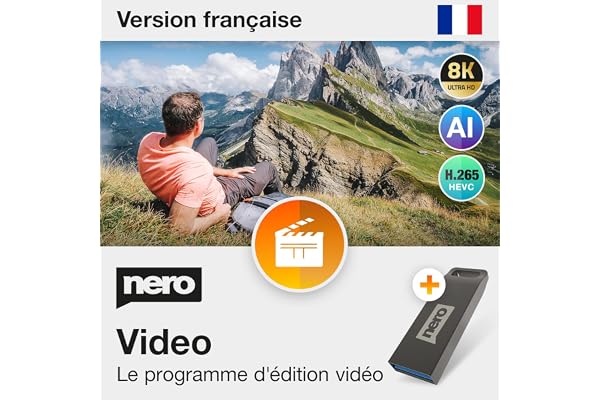 Nero Video 2026 sur Clé USB | Logiciel de Montage Vidéo | Créer et Éditer Vidéos et Diaporamas | 4K 8K HD | 1000+ Effets | Motion Tracking et Fond Vert | Licence à Vie | Windows 11/10/8/7