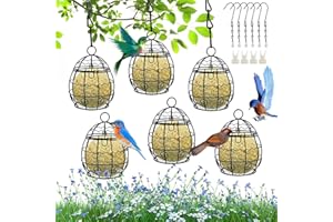 TUFA Pack of 6 Chit Ball Holder, Bird Feeder for Hanging, Metal Bird Feeder with S-shaped Hooks, Feeder for Wild Birds, Garden, Sparrows, Robins, Black