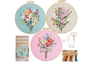 WIVLAX Stickset für Erwachsene Anfänger, DIY Stich Bastelset mit Blumenmuster Stoff, Reifen, Faden & Nadeln, Starter Hand Blume Stickerei Kits für Erwachsene, Nähen Geschenk-Set für Frauen