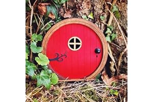 Clockjuan Red Fairy Garden Door for Tree, Mini Fairy Garden Sculpture, Lawn Ornament, Fairy Doors for Trees, Tree Trunk, Fairy Door Gift, Fairy Tale Door Decoration