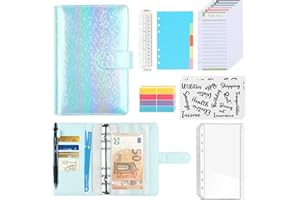 WELTRXE Classeur Budget A6, Enveloppe Budget Planner à 6 Anneaux avec 12 Pochettes Transparentes Zippées pour Bureau, Voyage, Budgétisation (Bleu)