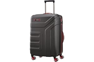 travelite 4-Rad Koffer Größe M mit Dehnfalte + TSA Schloss, Gepäck Serie VECTOR: Robuster Hartschalen Trolley in stylischen Farben, 072048-01, 70 cm, 79 Liter (erweiterbar auf 91 Liter), schwarz/rot