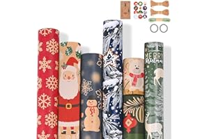 GTUZKHEU Papier Cadeau Noel, 6 Rouleaux Papier Cadeau Rouleau Recyclable, 43×300CM Noir, Or, Blanc, Argent Papier d'emballage de Cadeau pour Noël, Nouvel An, Fête (06)