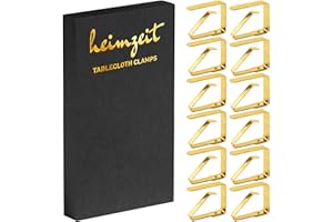 heimzeit Tischdeckenklammern aus hochwertigem Edelstahl [12 Stück, 6,5 cm] Farbe: Gold, Tischtuchhalter für draußen und drinnen,Tischtuchklammern für Tische mit max. Plattenstärke von 3-5 cm