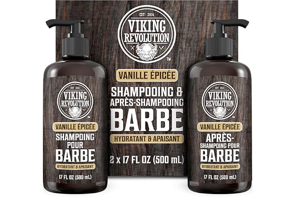 Viking Revolution - Shampoing Barbe Homme & Après Shampoing Barbe Homme - Huile d'Argan & de Jojoba - Adoucit & Renforce - Vanille épicée - 500 ml x 2
