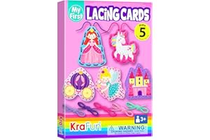 KRAFUN Kit de Tarjetas de Cordones Unicornio para Niños 3+ Años, 5 Proyectos Fai da Te (Princesa, Unicornio, Castillo), Instrucciones, Juguete Educativo