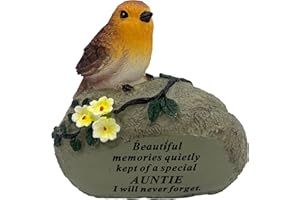 ANGRAVES Special Auntie Graveside Memorial Robin Bird Resin Stone Grave Plaque Ornament Decoration Sadly Missed