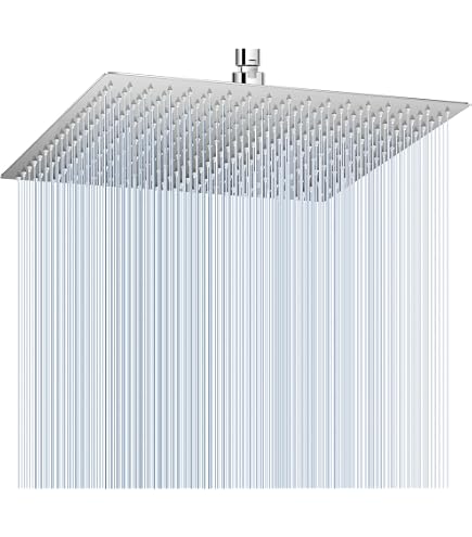 AquaSu® Kopfbrause Oliva – Eckige Regendusche 25x25 Cm Mit Kugelgelenk (Chrom, 1/2" Gewinde)