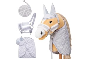 Hoofly Hobby Horse Set di accessori – Cavezza con maglia, coperta e cuffia per mosche in grigio per hobby Horses [certificato TÜV] – Ideale per giochi, allenamento e piccoli tornei