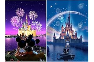 HORPKUN 2 Pack Diamond Painting for Adults & Children, DIY 5D Cartoon Diamond Art Pictures, Crystal Art Kits on Canvas, Shiny Colorful Gem Art Painting, 30 x 40cm, Castle & Fireworks