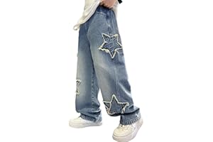 Rolanko Vaqueros Baggy Cargo para Niños Jeans Skater con Cintura Elástica y Multi-Bolsillos Pantalones Denim Vintage Bootleg Streetwear para Niños