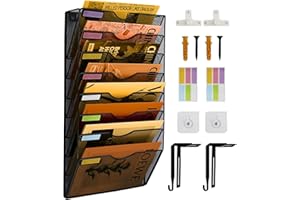PLSOPPKG Porte-documents mural à 8 niveaux A4 à suspendre - En maille métallique durable - Porte-revue mural de bureau à 8 niveaux-Organisateur de courrier - Noir