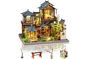 Cuteefun Maquette Maison Miniature DIY Kit, Artisanat Fait Main en Bois avec Lumière LED, pour Adultes Adolescent, Fabriquez Votre Propre Maison de Rêve (Cour à Fleurs)