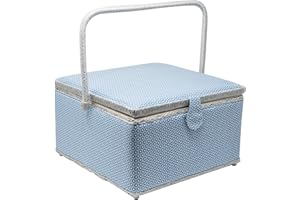 Korbond Cesta de costura extragrande, diseño de helecho azul, 18 x 36 x 34 cm