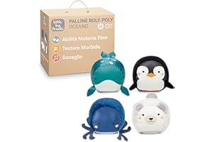 Little Big Friends Palle Sensoriali Neonato Set 4 | Palle Morbide Montessori per Neonato | Palle con Sonaglio e Texture Tattili | Gioco Sensoriale per Bambini | Oceano