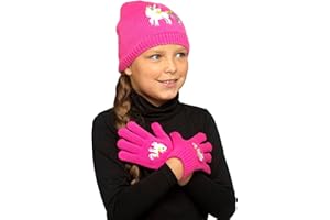 Thingimijigs Girls Unicorn Design Pink Knitted Hat and Thermal Gloves Set