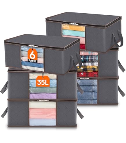 6 Pièces 35L Sacs de Rangement, Boîte de Rangement Pliables, Grandes 6 Pièces 35L Sacs de Rangement, Boîte de Rangement Pliables, Grandes