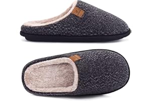 COFACE Kapcie męskie w kratkę, zimowe, ciepłe buty do domu, z pianki memory, wełna z pluszu, z antypoślizgową gumową podeszwą