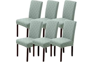 OKYUK Chair Covers, Dining Chair Covers Set of 2/4/6,Elastic Chair Protector Stretch Removable Washable Seat Covers for Dining Room Wedding Banquet Party Decoration (6, Jacquard bean green)