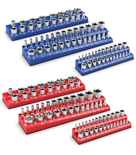 ACEBON 3-delige opsteekrailset voor steeksleutelinzetstukken, met 48 clips, voor inzetstukken van 6,3 mm (1/4 inch), steeksleutel-organizer