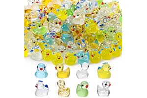 GSrenyu 120 Pcs Mini Resin Ducks,Glow in The Dark Tiny Twinkle Ducks Figures Set for DIY Micro Fairy Landscape Garden Aquarium Dollhouse Cake Glitter Decor