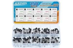AUKENIEN Zestaw tranzystorów BJT 10 wartości 250 szt Tranzystory NPN PNP mocy tranzystory ogólne 2N2222 2N2907 2N3904 2N3906 A1015 BC327 BC337 C1815 S8050 S8550 TO-92