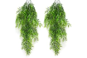 duisoad 2 Piezas Planta Colgante Natural de Hoja de Bambú, Falsa Planta Colgante Vertical para Salón, Jardín, Balcón, Pasillo, Decoración Interior y Exterior