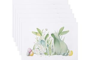 Banchif Tischsets Abwaschbar 6er Set, Ostereier mit Blüten Cartoon Kaninchen tischdeko Ostern Frühling Bankett Tischsets Urlaub Party Dekor Tischsets Saisonal Platzsets Beige