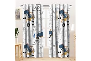Kzzfqxb Cortinas Infantiles de 107x215cm 2 Paneles, Dinosaurios Felices conduciendo Coches autobuses descapotables draperías, decoración para Dormitorio Infantil guardería y Sala de Estar